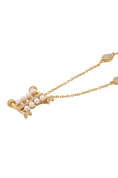 Gold Pearl & Stone Alphabet I Pendant Necklace 