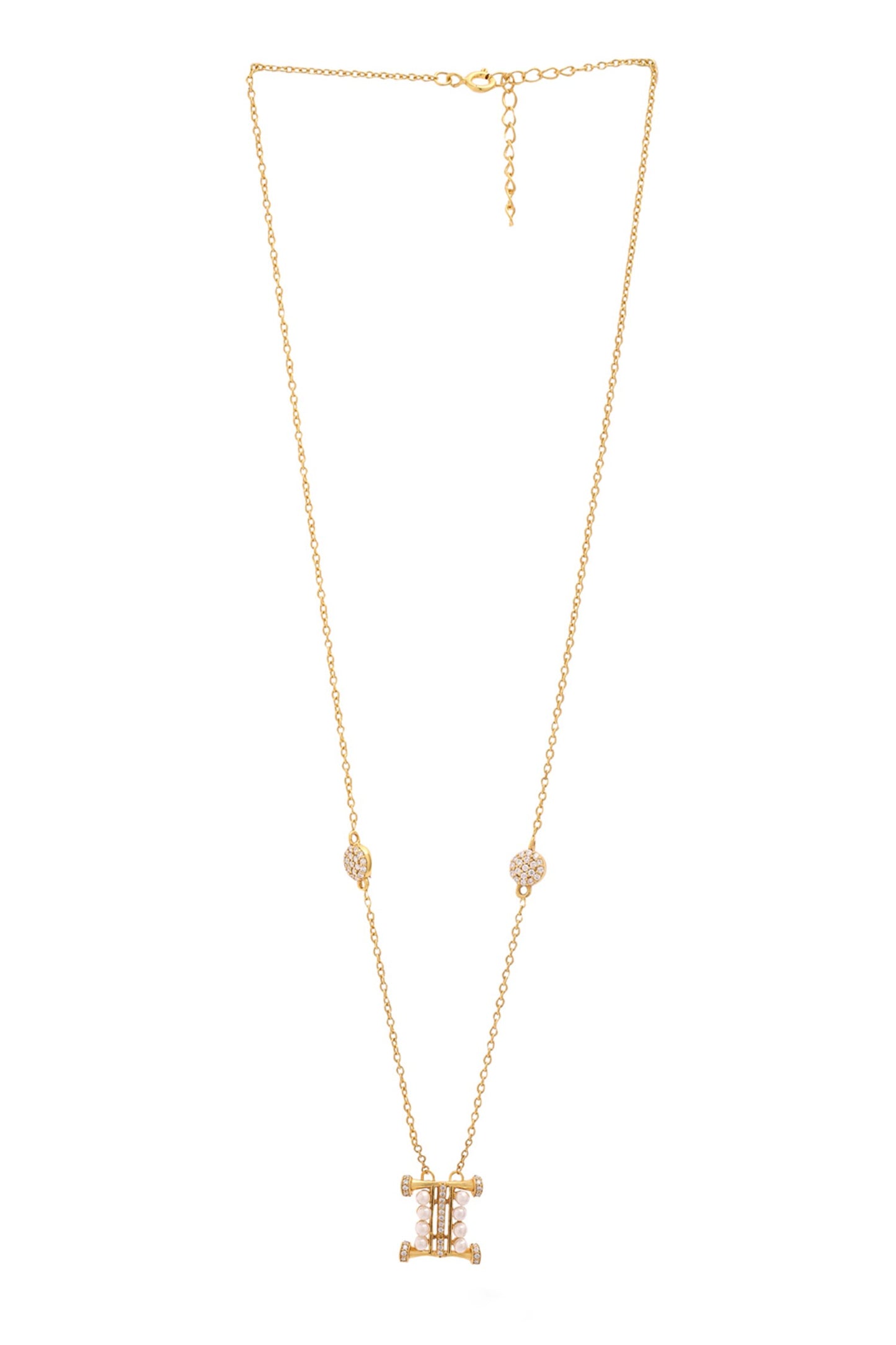 Gold Pearl & Stone Alphabet I Pendant Necklace 