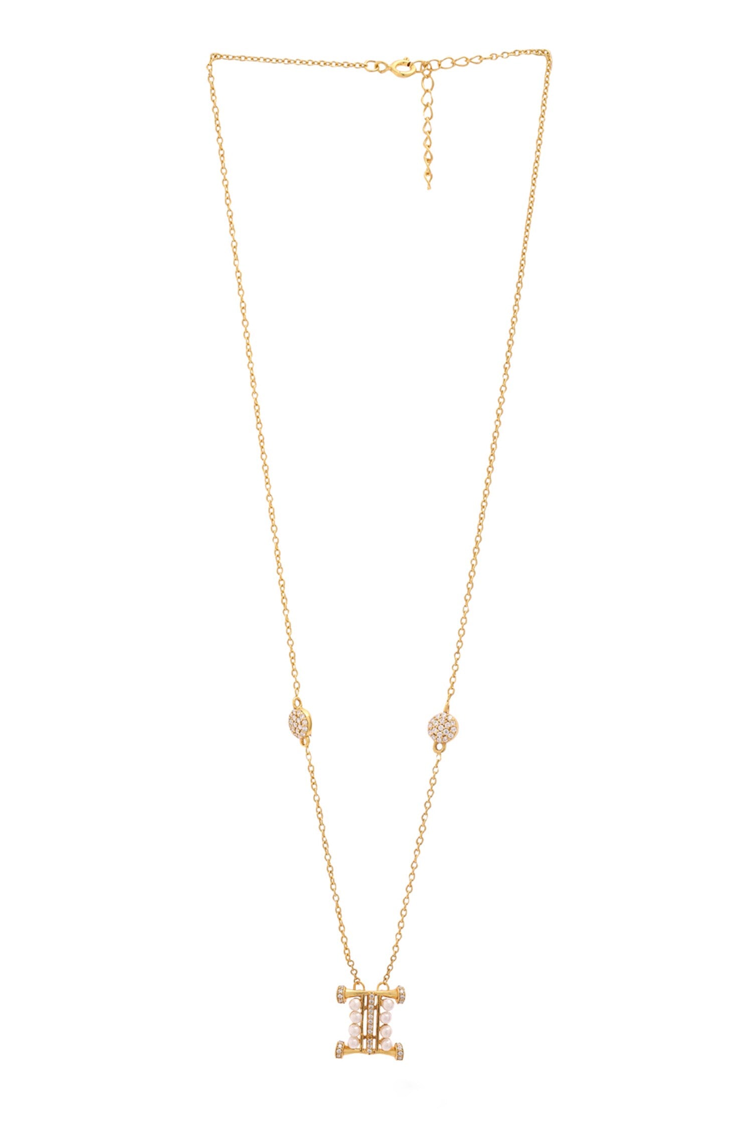 Gold Pearl & Stone Alphabet I Pendant Necklace 