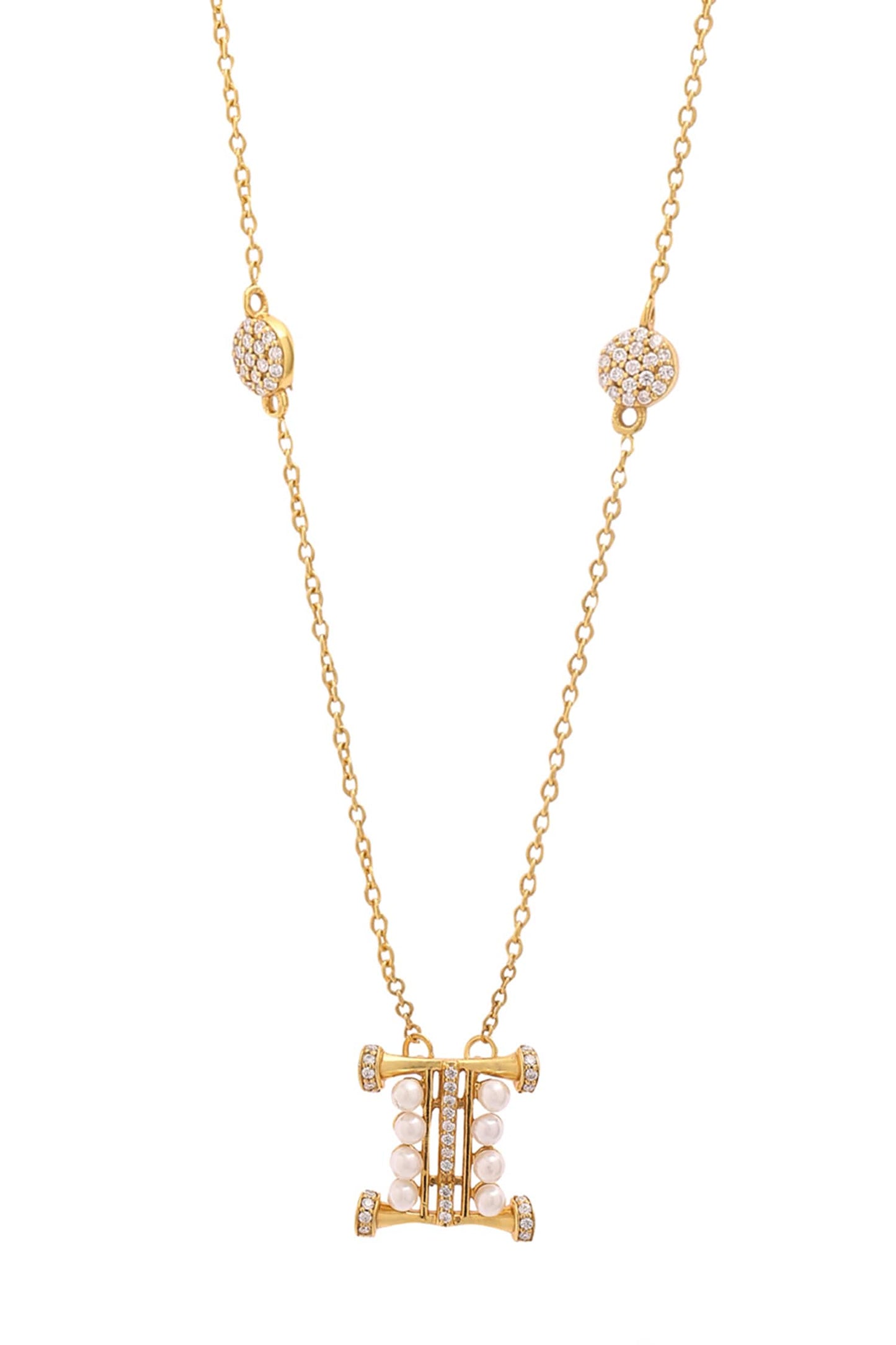 Gold Pearl & Stone Alphabet I Pendant Necklace 