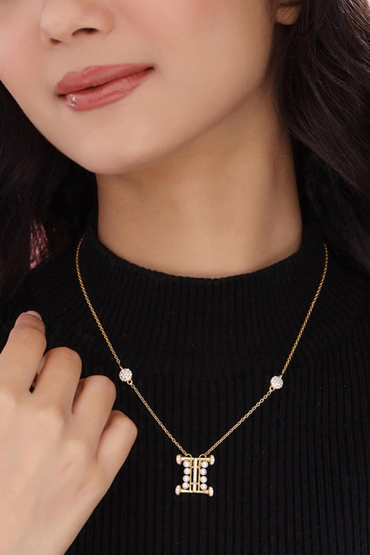 Gold Pearl & Stone Alphabet I Pendant Necklace 