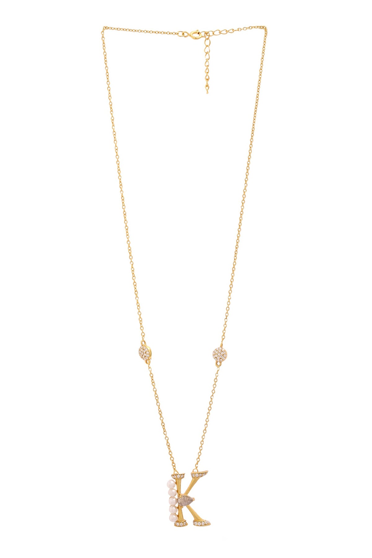 Gold Stone Pearl Alphabet K Pendant Necklace 
