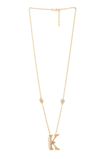 Gold Stone Pearl Alphabet K Pendant Necklace 