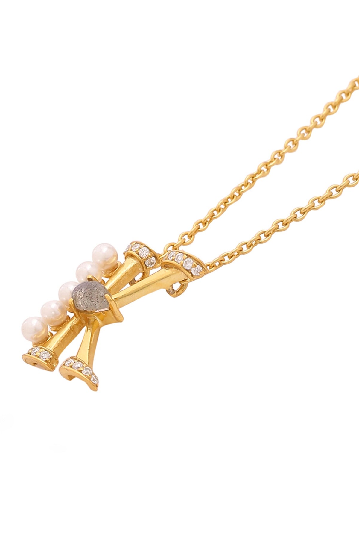 Gold Stone Pearl Alphabet K Pendant Necklace 