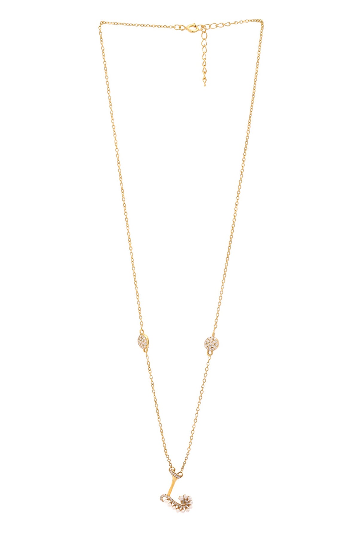 Gold Stone & Pearl Alphabet L Pendant Necklace 