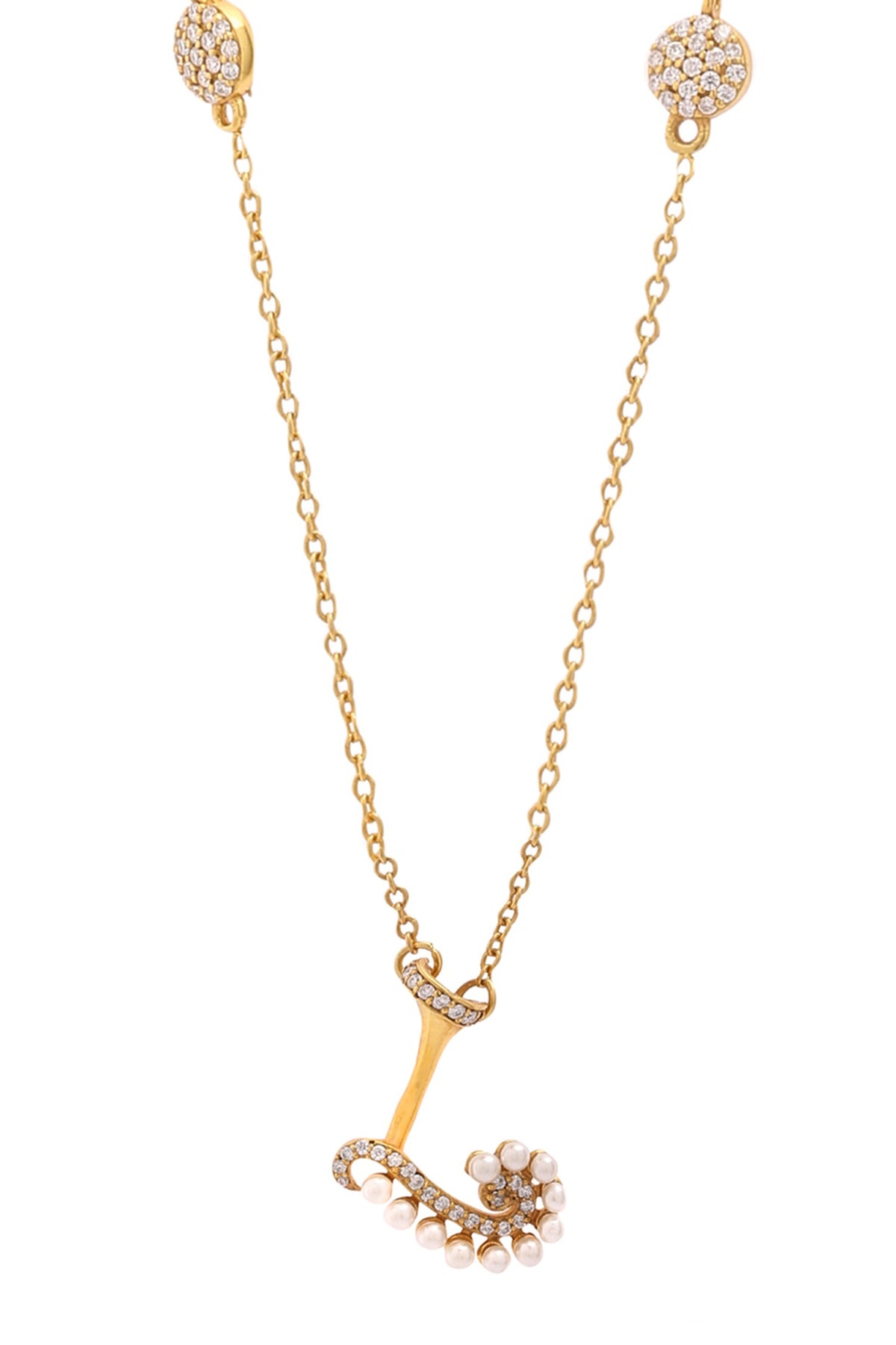 Gold Stone & Pearl Alphabet L Pendant Necklace 