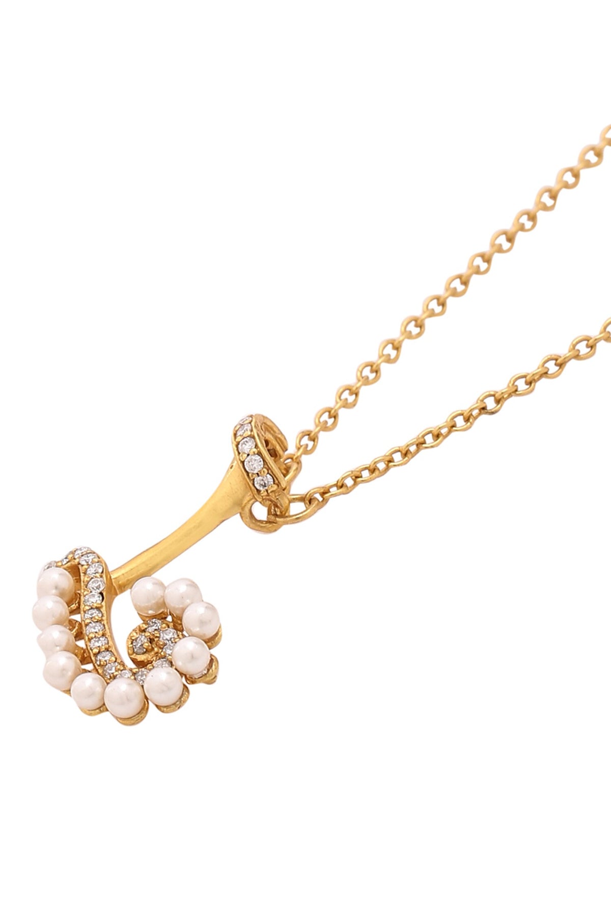 Gold Stone & Pearl Alphabet L Pendant Necklace 