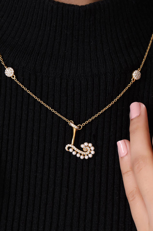 Gold Stone & Pearl Alphabet L Pendant Necklace 