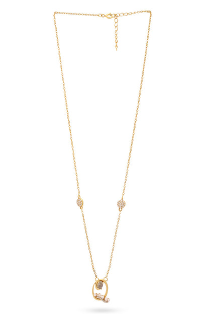 Gold Pearl & Stone Alphabet Q Pendant Necklace 