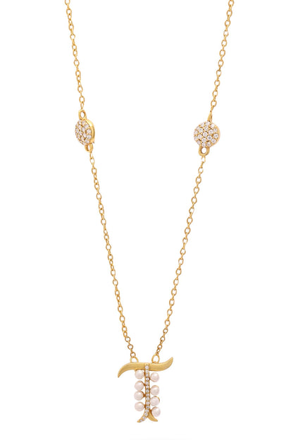 Gold T Shaped Pendant Necklace 