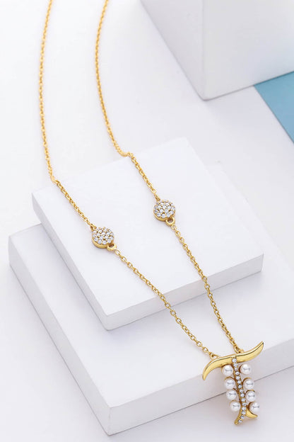Gold T Shaped Pendant Necklace 