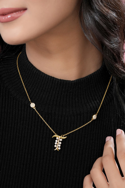 Gold T Shaped Pendant Necklace 