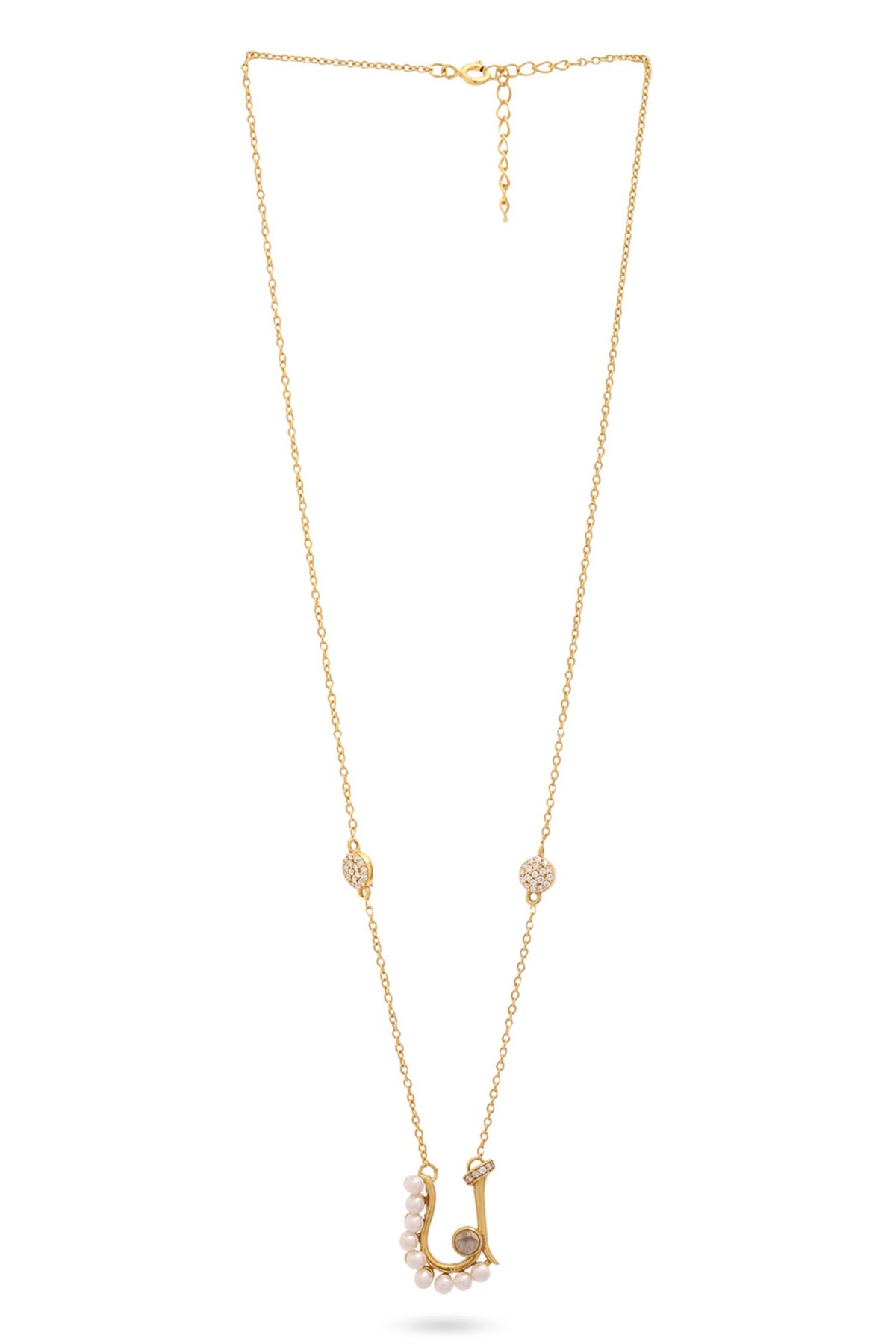 Gold U Shaped Pendant Necklace 