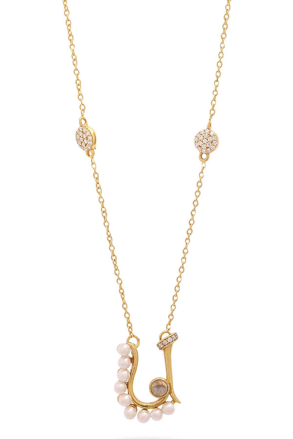 Gold U Shaped Pendant Necklace 