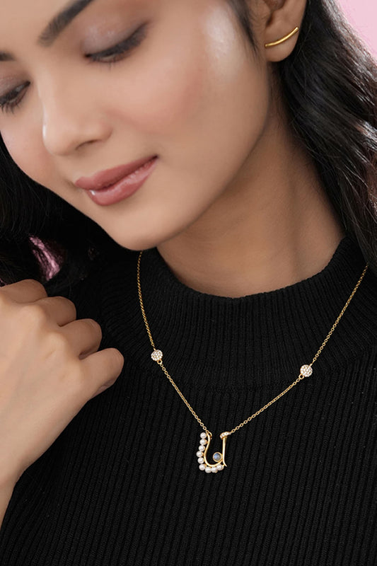 Gold U Shaped Pendant Necklace 