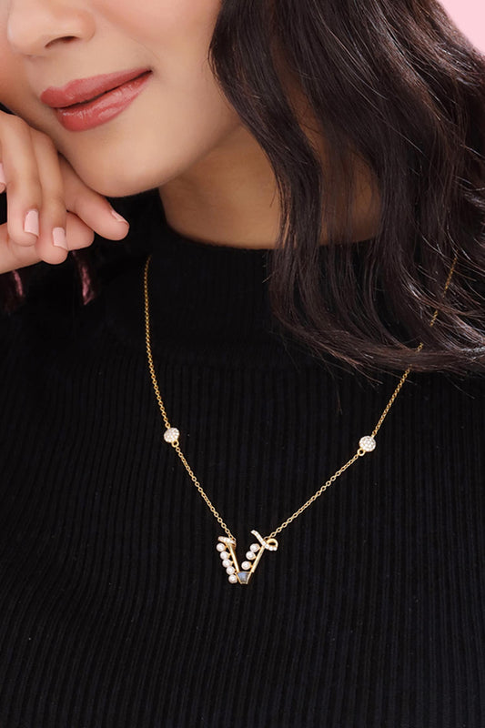Gold V Shaped Pendant Necklace 