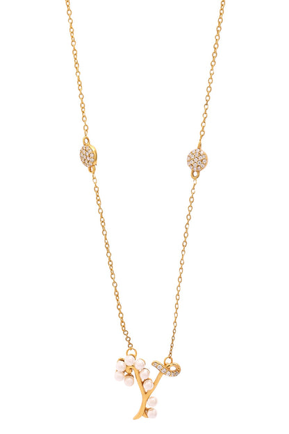 Gold Y Shaped Pendant Necklace 