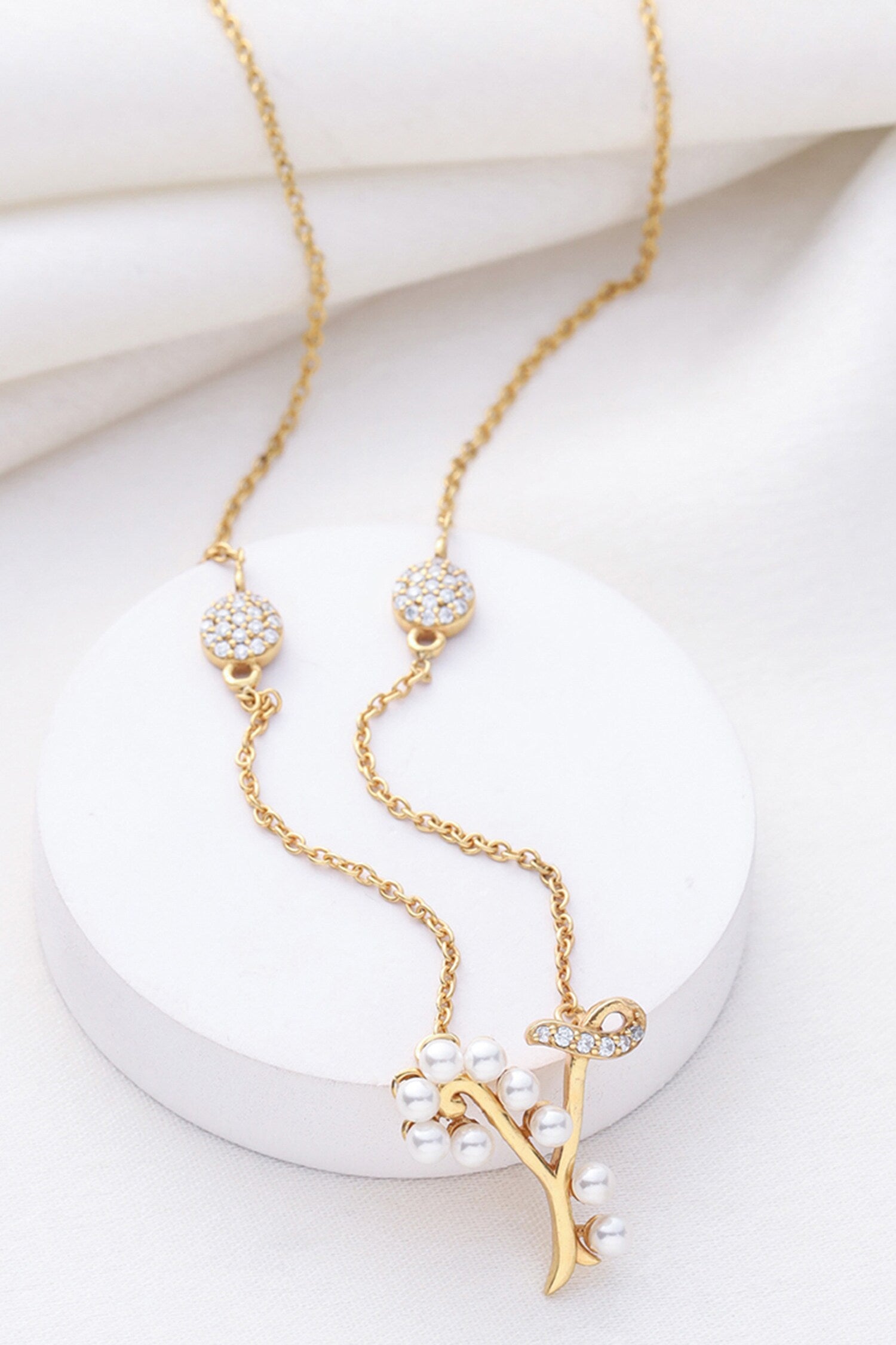 Gold Y Shaped Pendant Necklace 