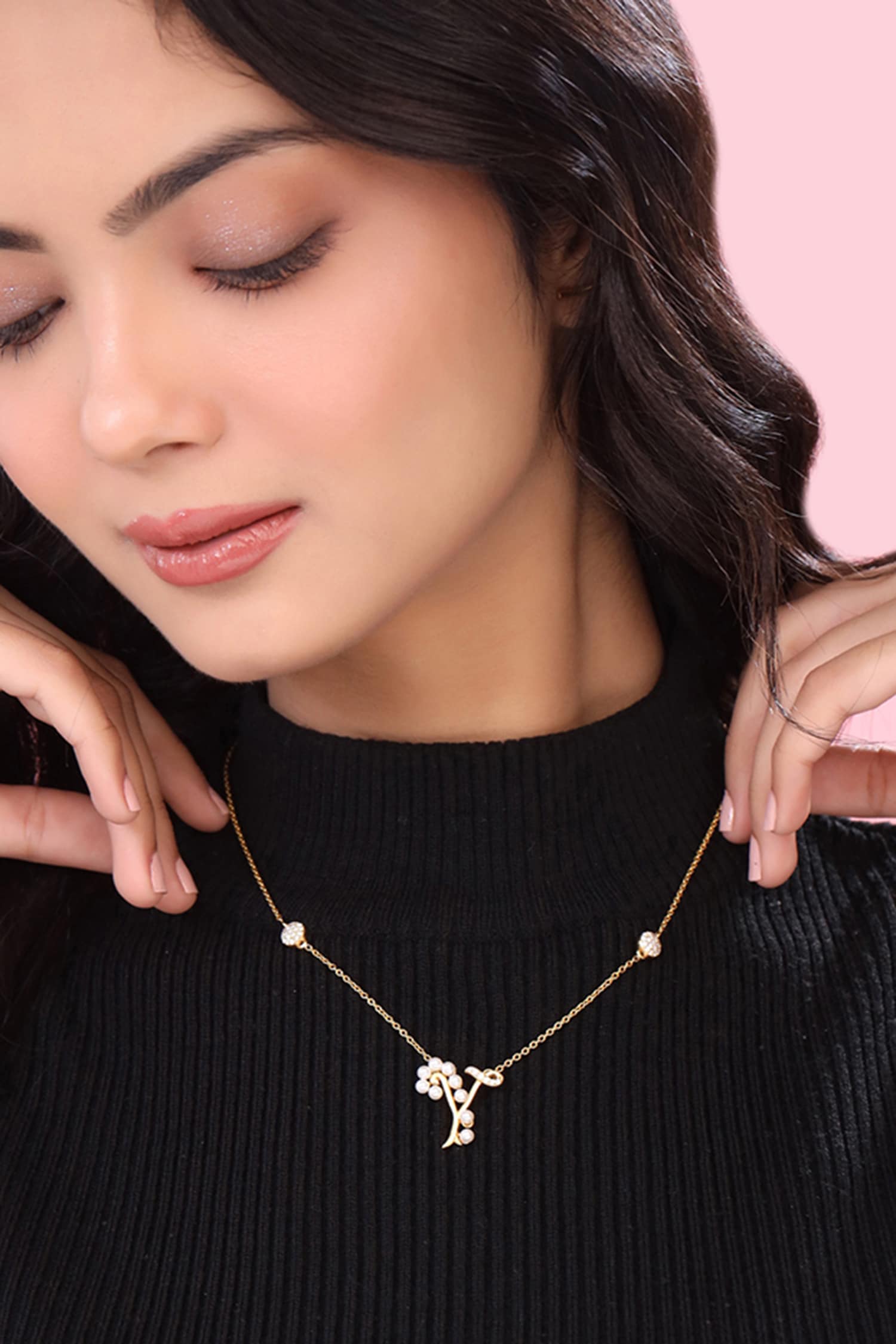 Gold Y Shaped Pendant Necklace 