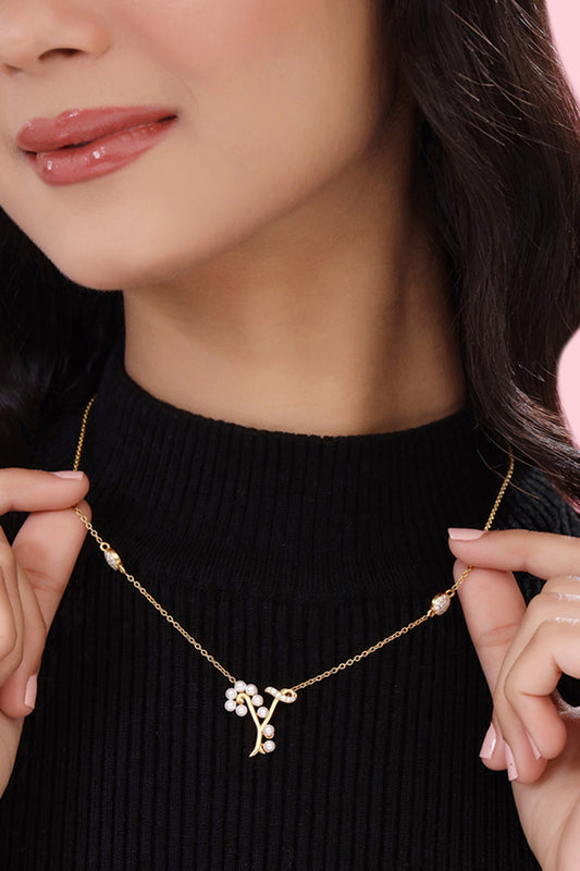 Gold Y Shaped Pendant Necklace 