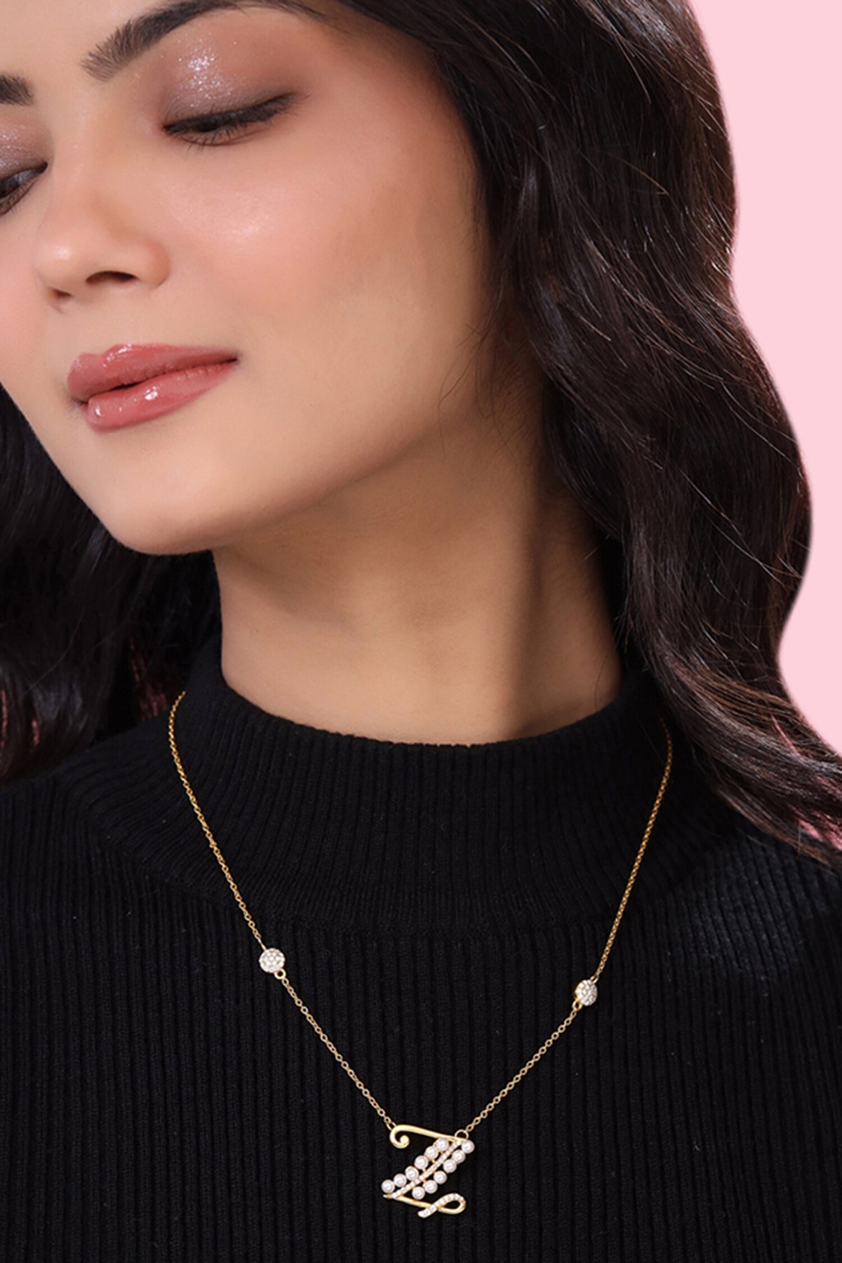 Gold Z Shaped Pendant Necklace 