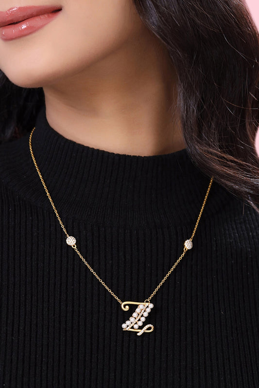 Gold Z Shaped Pendant Necklace 