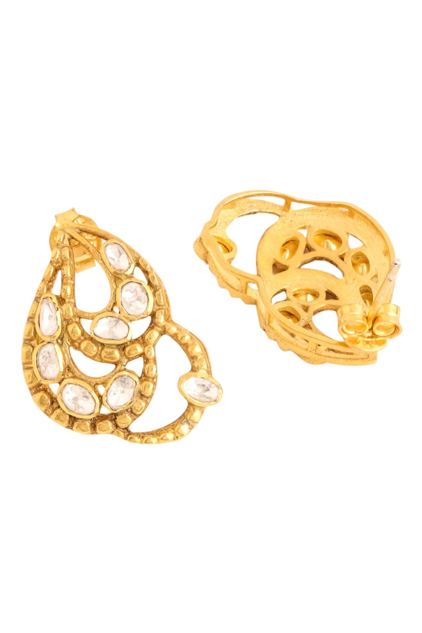 Gold Abstract Pattern Stud Earrings 