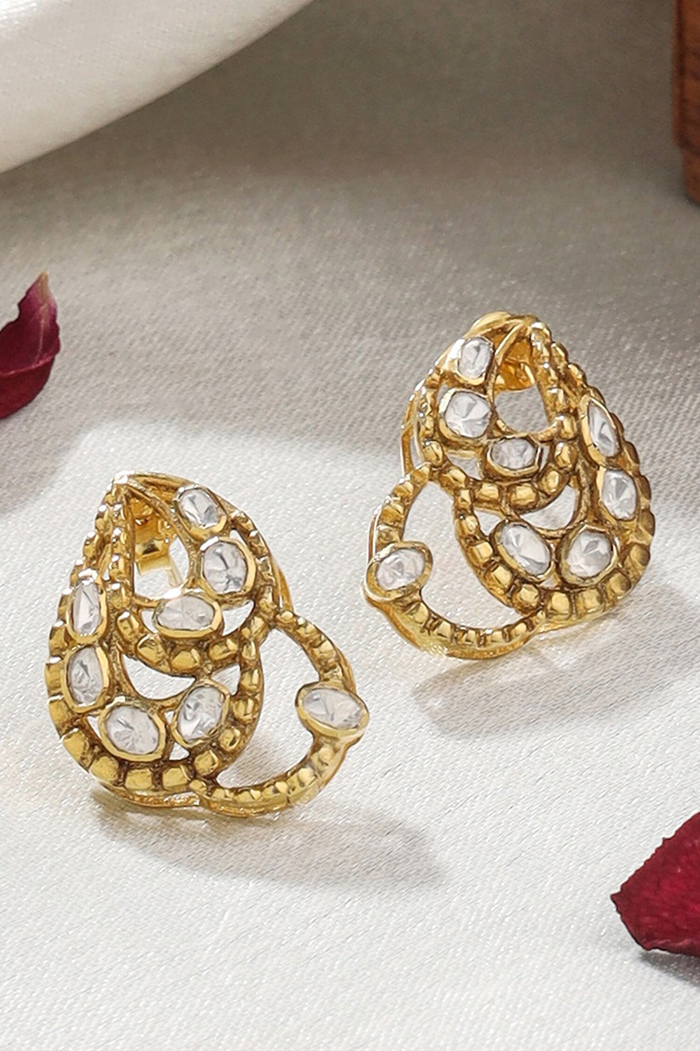 Gold Abstract Pattern Stud Earrings 