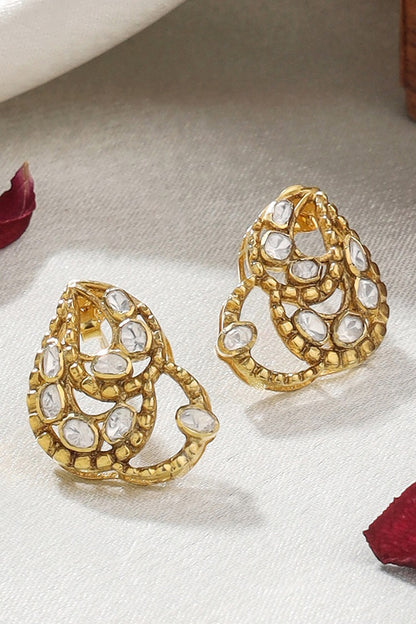 Gold Abstract Pattern Stud Earrings 