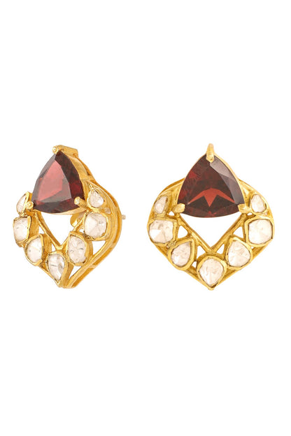 Gold Ethnic Motif Stone Embellished Studs 