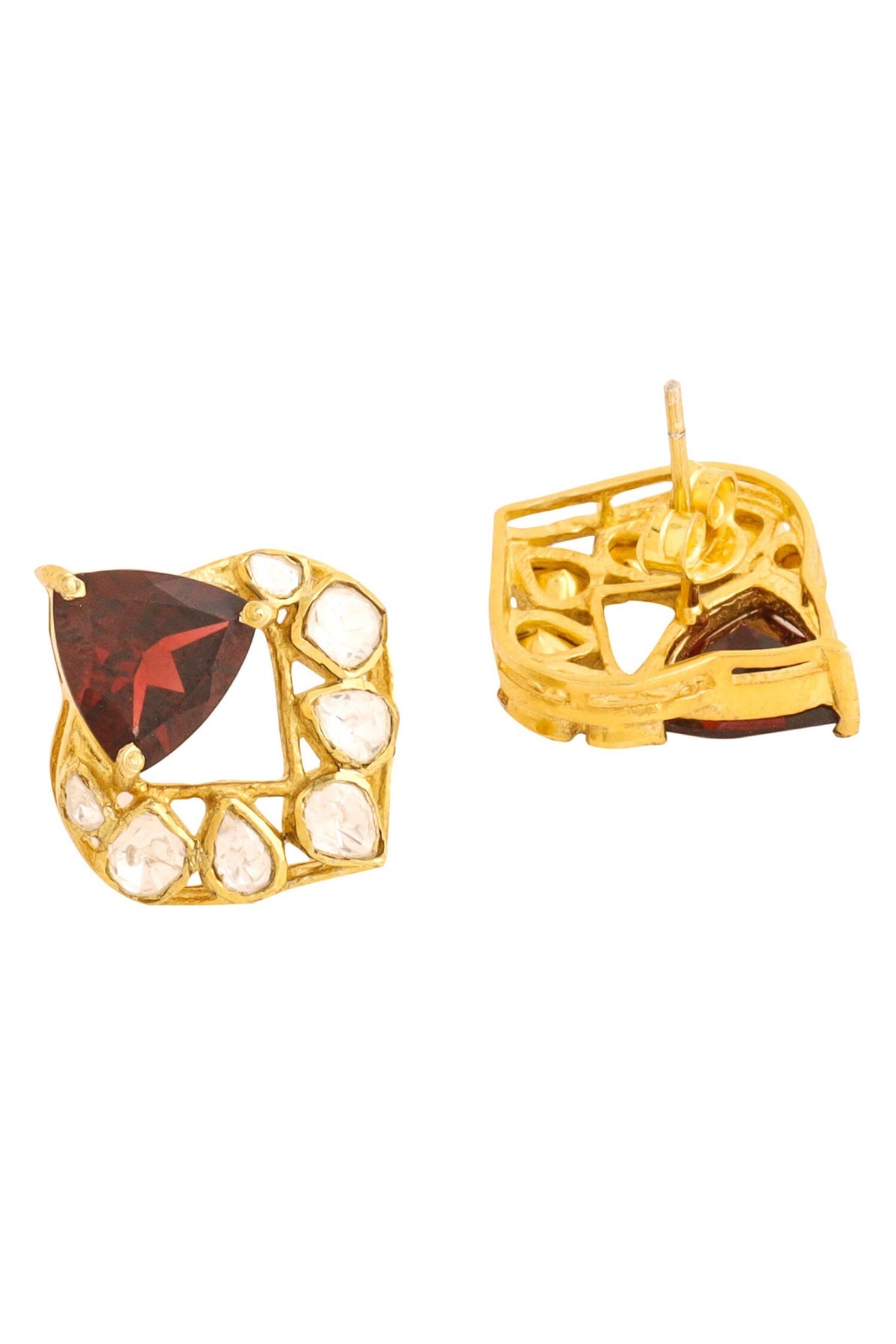 Gold Ethnic Motif Stone Embellished Studs 