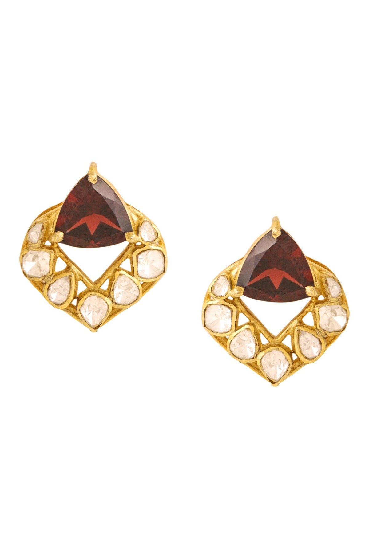 Gold Ethnic Motif Stone Embellished Studs 