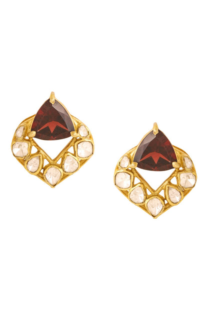 Gold Ethnic Motif Stone Embellished Studs 