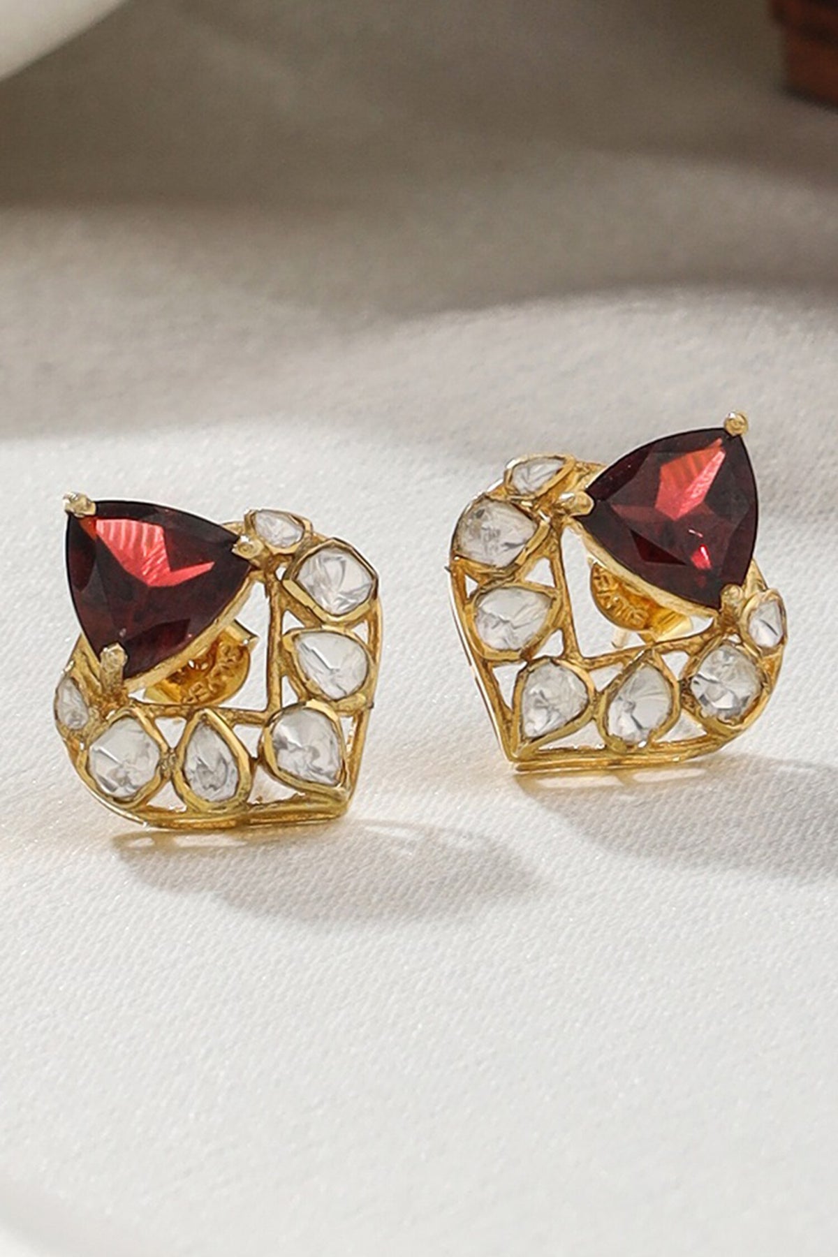 Gold Ethnic Motif Stone Embellished Studs 
