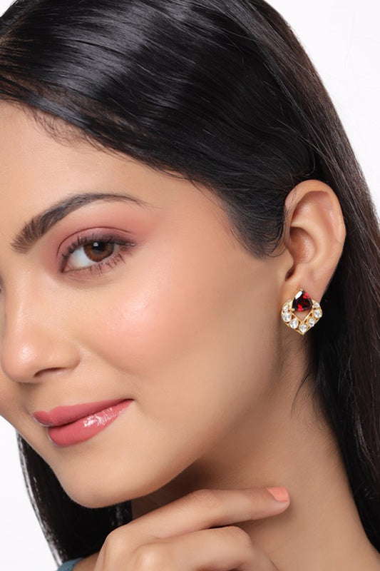 Gold Ethnic Motif Stone Embellished Studs 