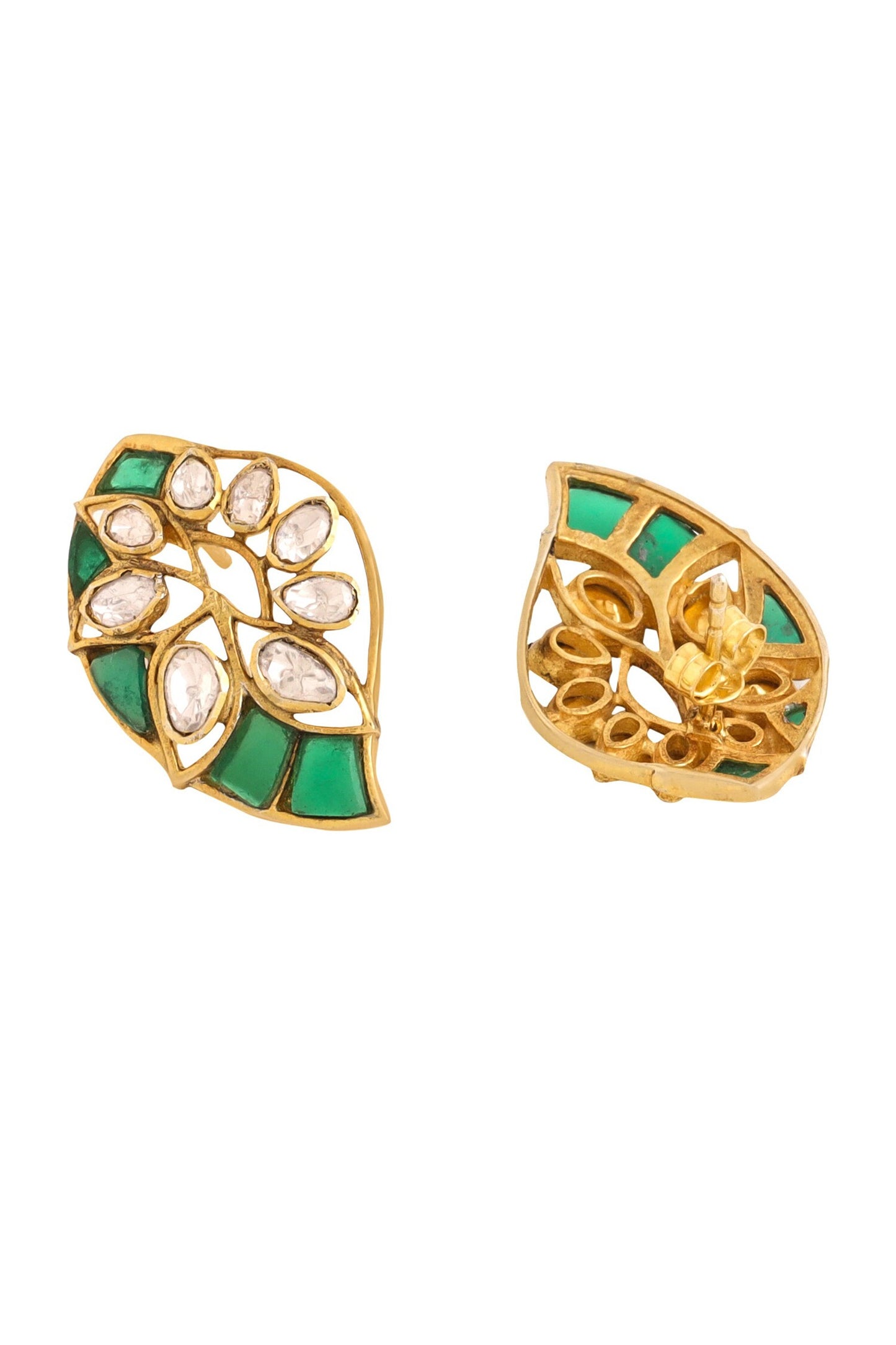 Gold Stone Embellished Stud Earrings 