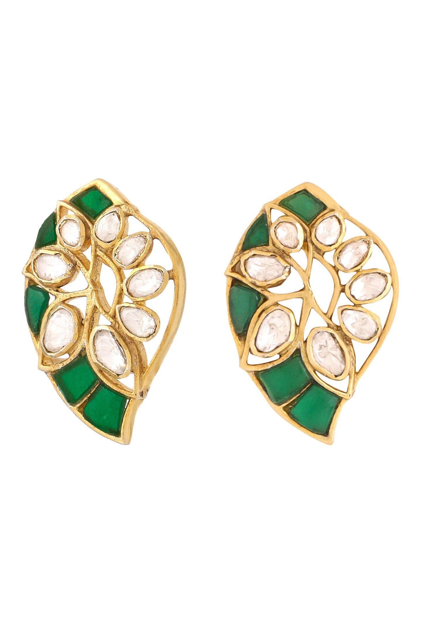 Gold Stone Embellished Stud Earrings 