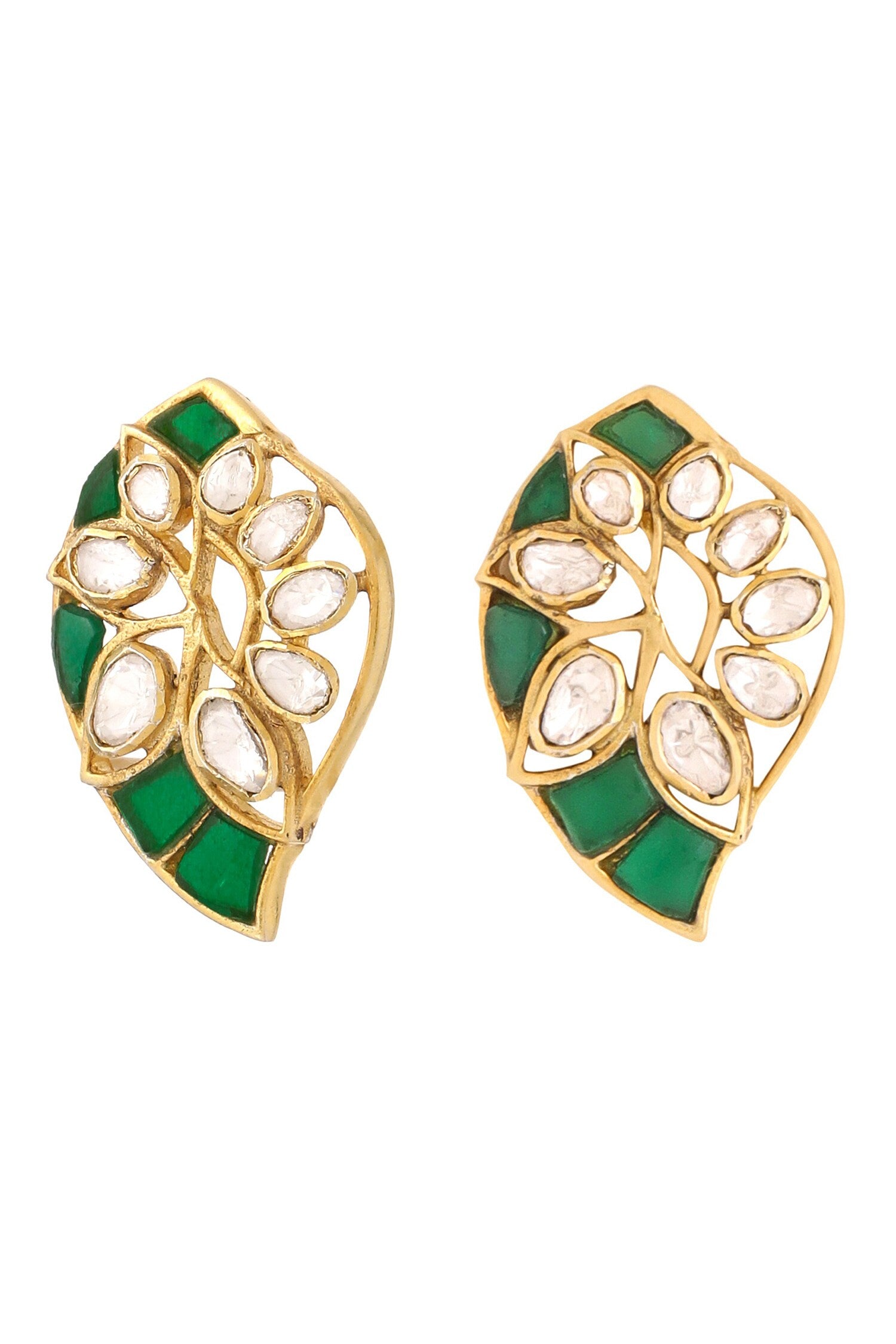 Gold Stone Embellished Stud Earrings 