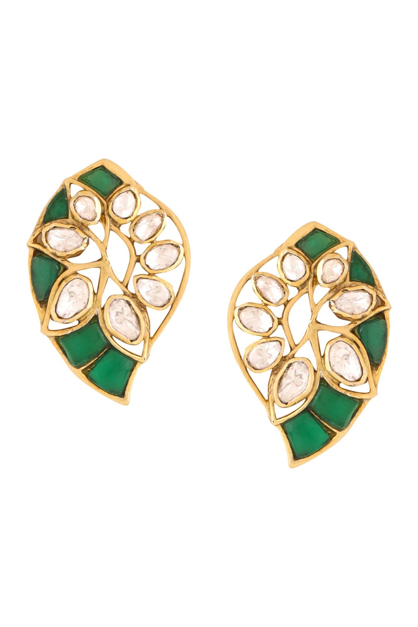 Gold Stone Embellished Stud Earrings 