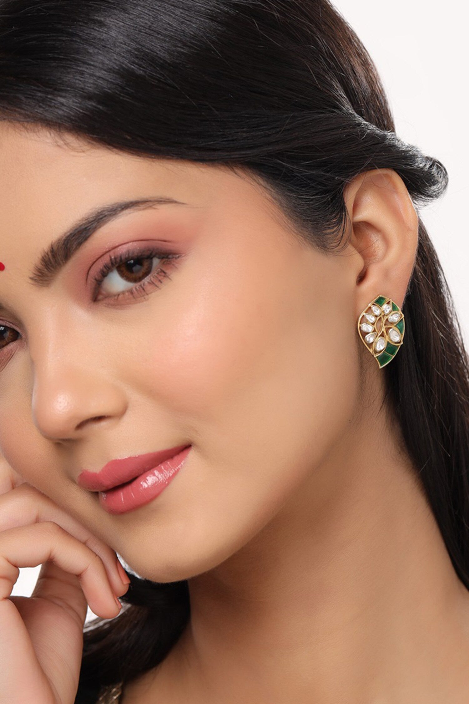 Gold Stone Embellished Stud Earrings 