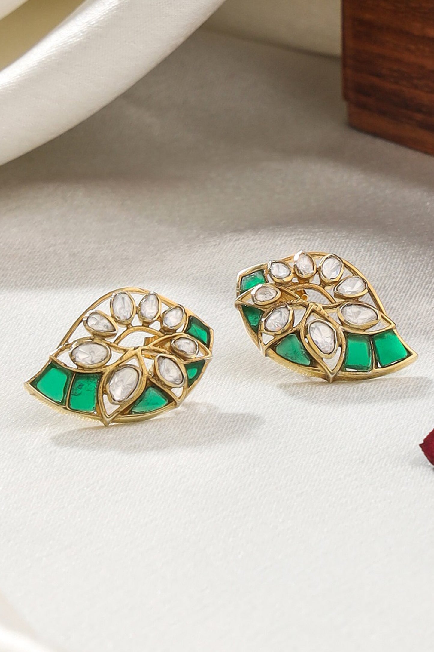 Gold Stone Embellished Stud Earrings 