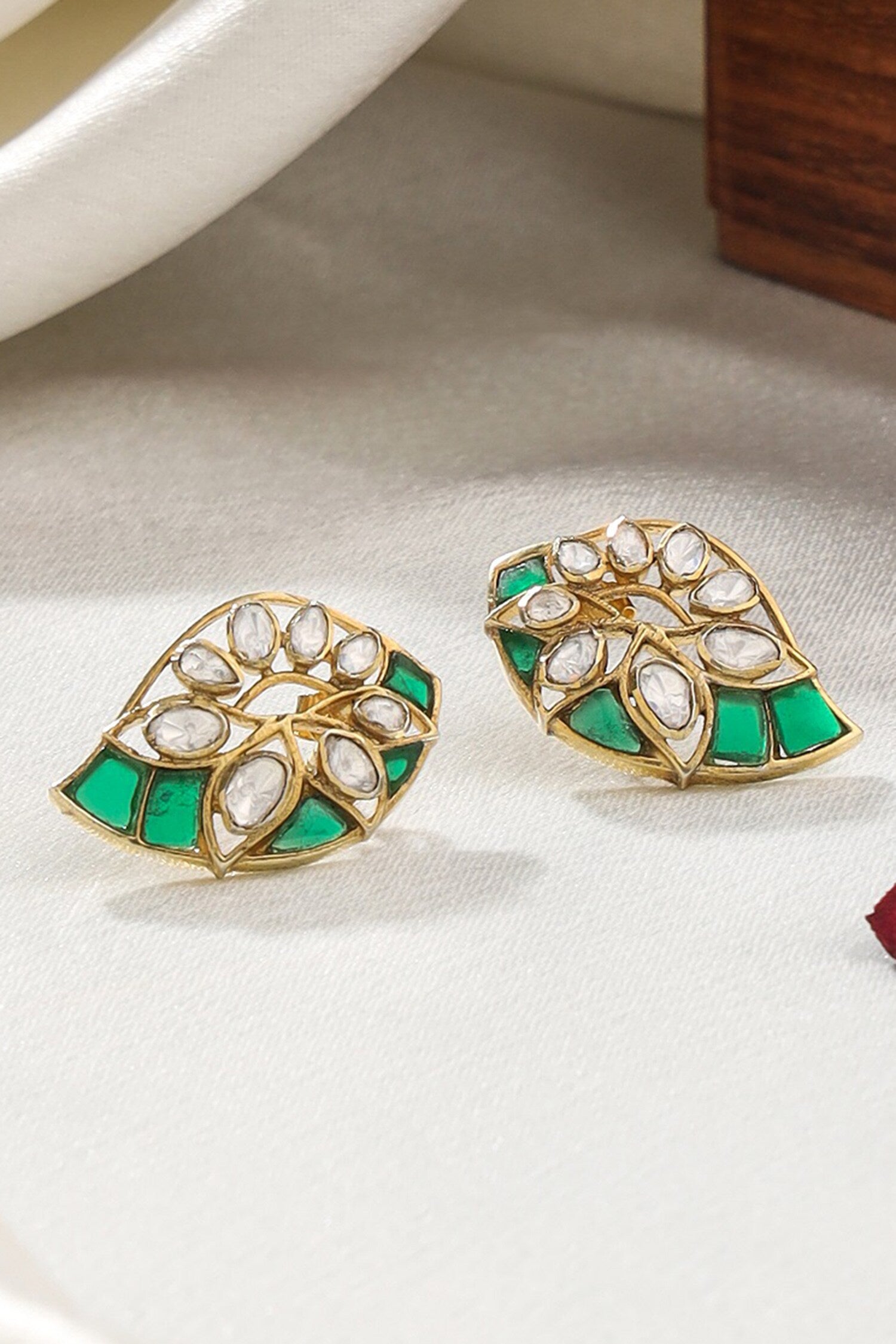 Gold Stone Embellished Stud Earrings 