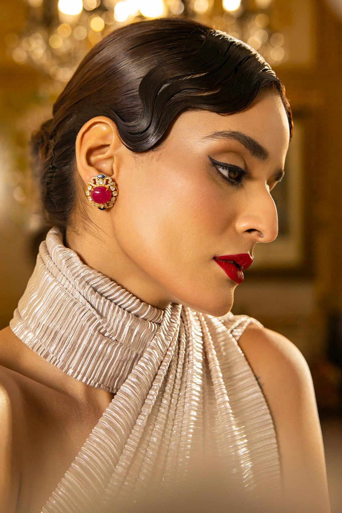 Gold Geometric Cutwork Stud Earrings 