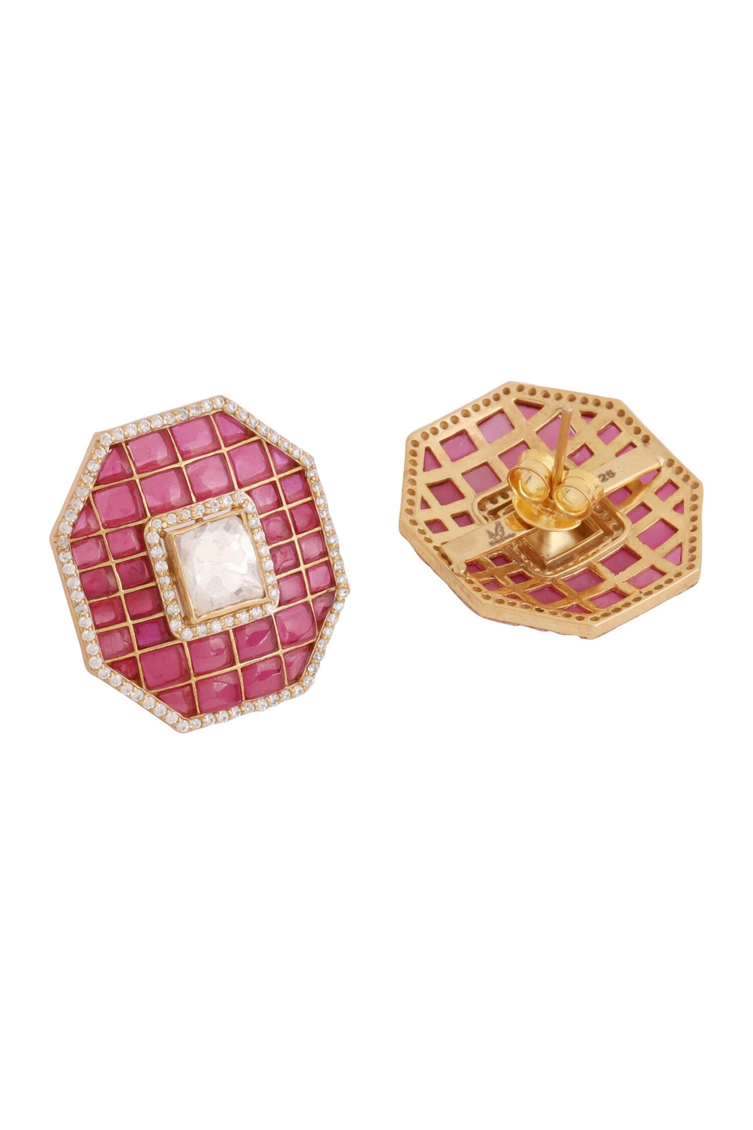 Gold Hexagon Shaped Stud Earrings 