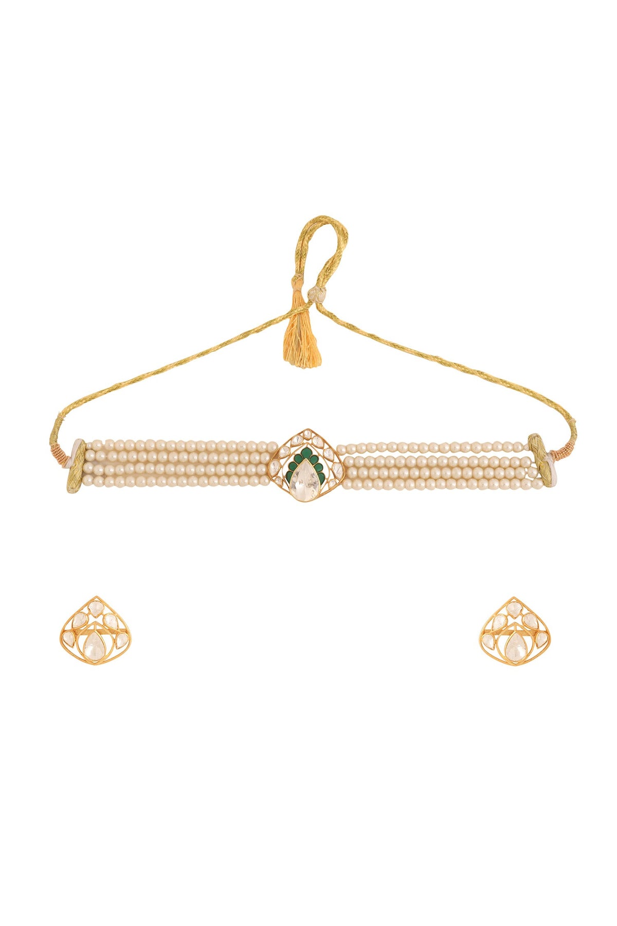 Gold Geometric Motif Choker Set 