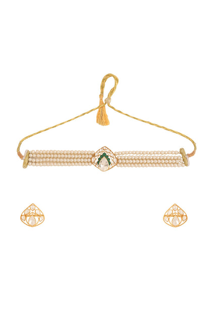 Gold Geometric Motif Choker Set 