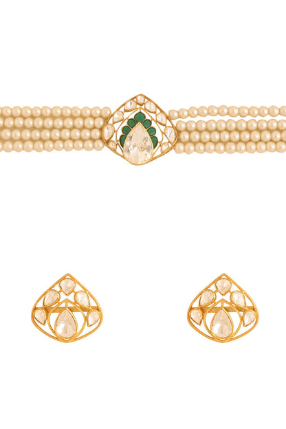 Gold Geometric Motif Choker Set 
