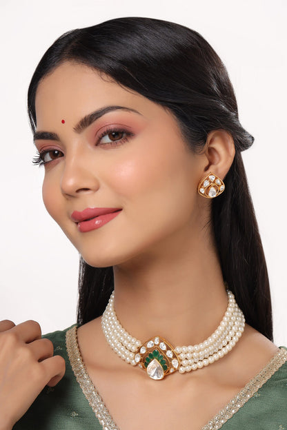 Gold Geometric Motif Choker Set 