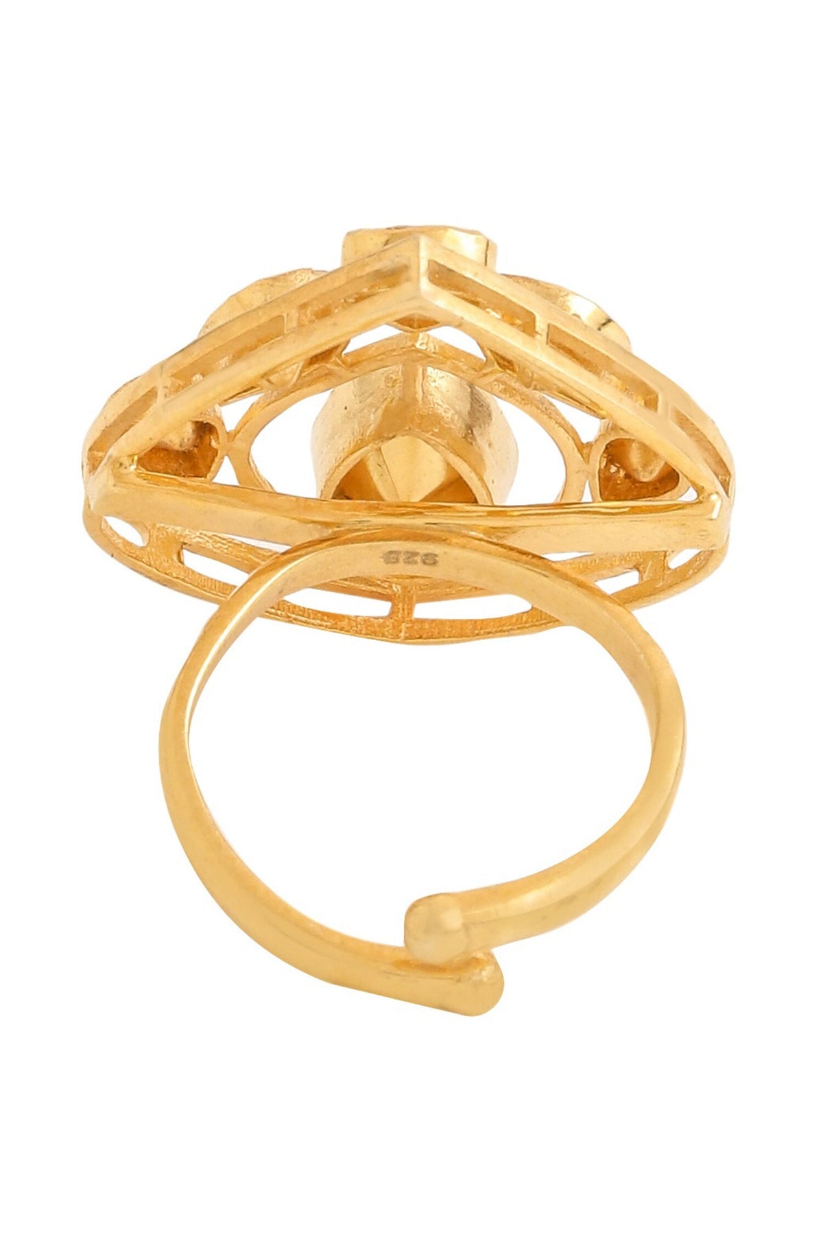 Gold Stone Embellished Cutwork Ring 
