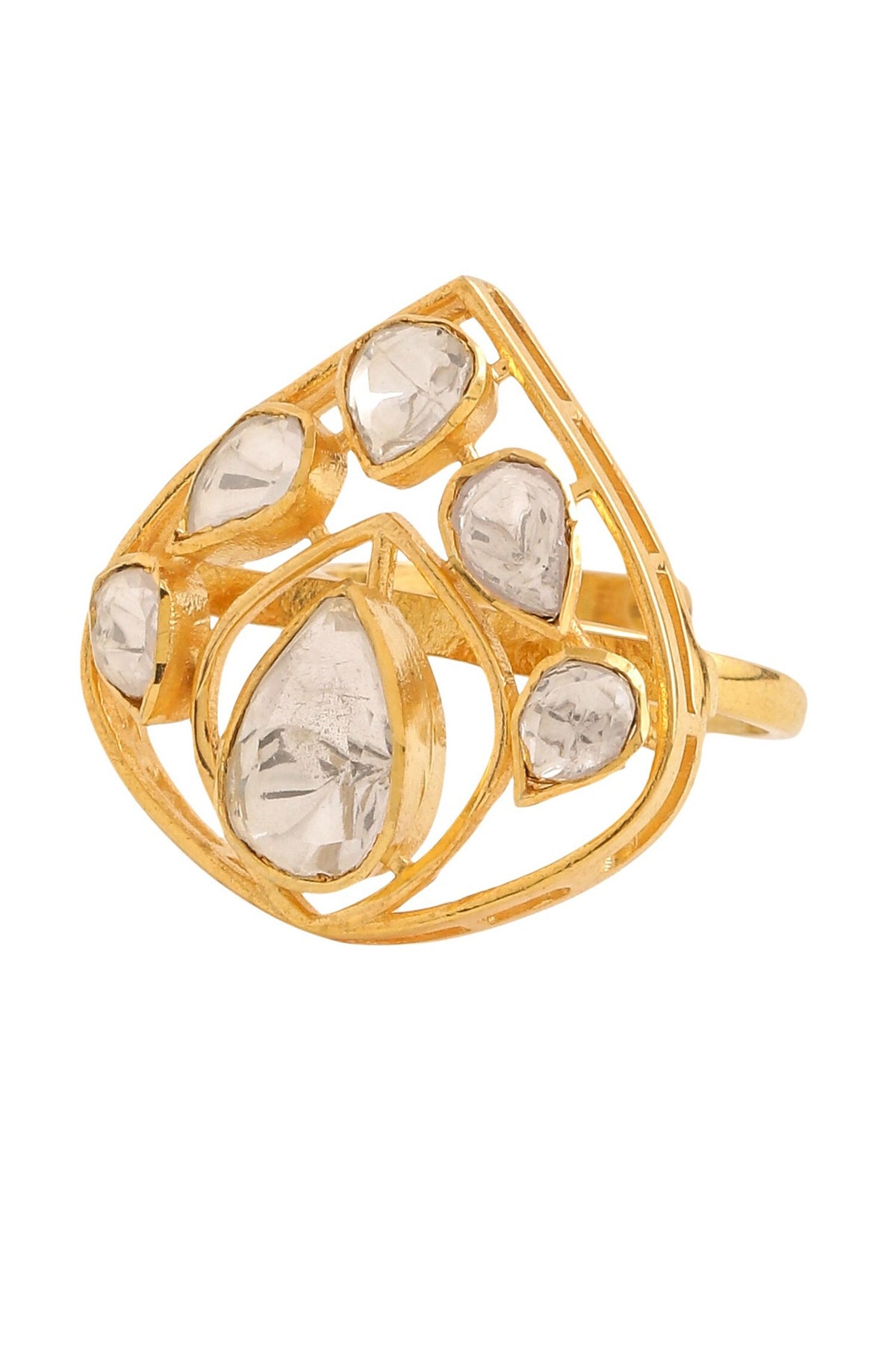 Gold Stone Embellished Cutwork Ring 